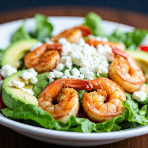 illustrative image of a salad plate with shrimp, part of the keto diet 101.